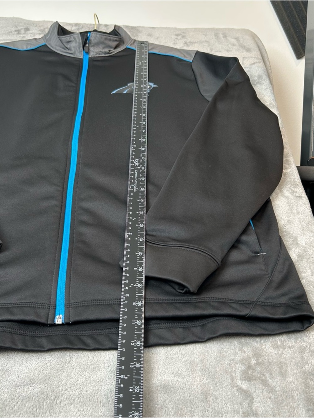 CAROLINA PANTHERS Sweater NFL Full Zip Track Jacket BLACK BLUE  & GRAY  Size XL - Picture 13 of 16